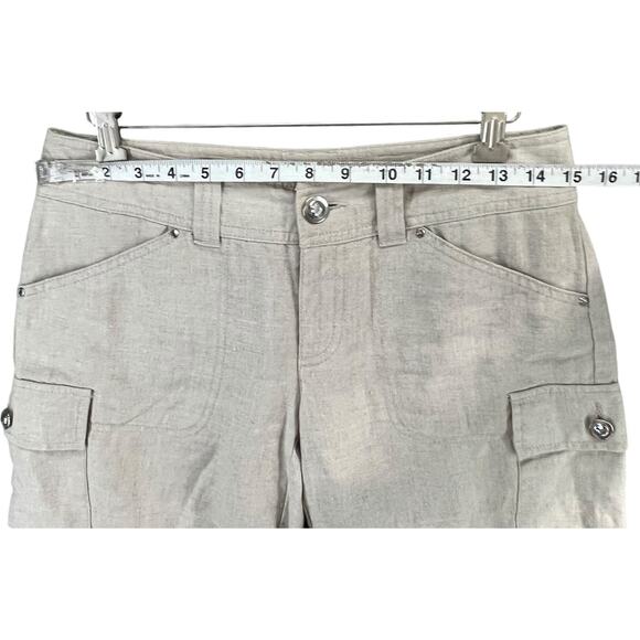 INC Beach Linen Cargo Shorts Womens 2 Beige Utility Casual Resort Travel Pockets - Picture 7 of 13